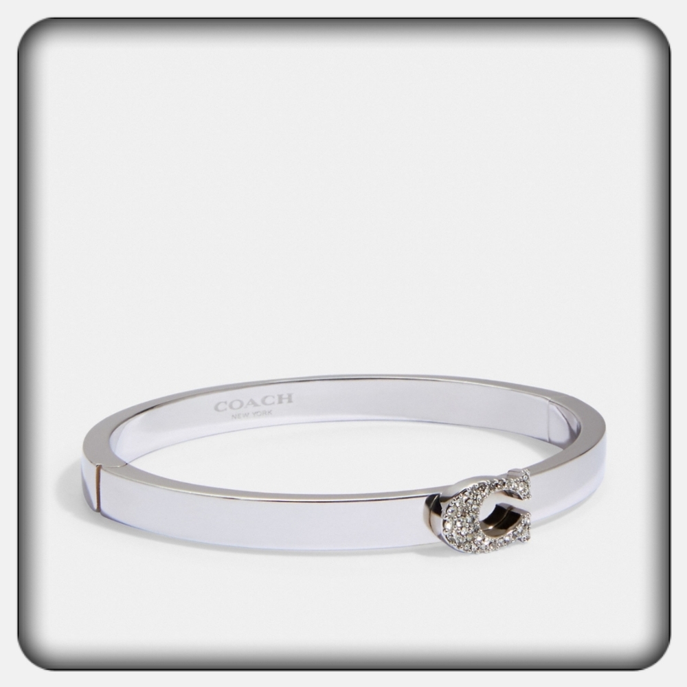 NWT Coach Silver Pave Signature Hinged Bangle - Picture 7 of 7